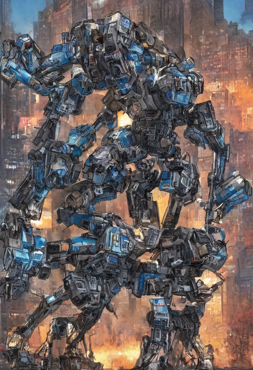 Image similar to chappie battles ed - 2 0 9 in a ghetto in nyc, circa 9 0 0 0, designed by syd mead moebius sorayama jack kirby, hdr, photorealistic, graffiti background, octane render, 8 k