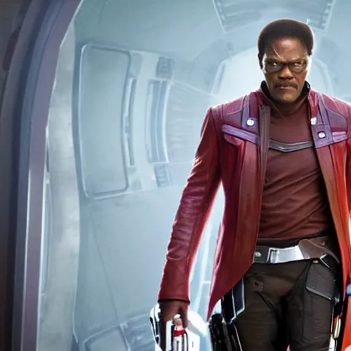 Image similar to film still of Samuel L Jackson as Star Lord in Guardians of the Galaxy