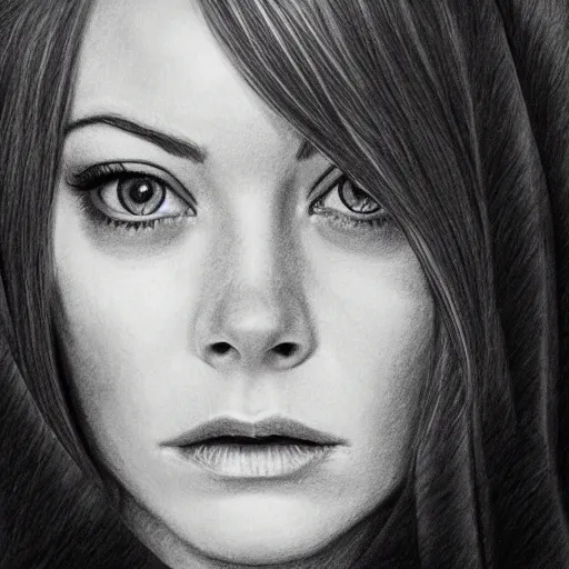 Prompt: hyper realistic pencil drawing of emma stone as an eldritch princess, cloak, fantasy, dark, stunning, detail, sharp