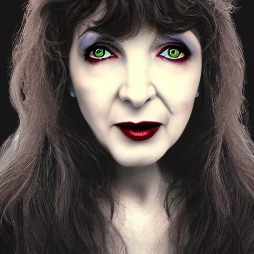 Prompt: Vampire Kate Bush. Hyperrealistic. High definition. Trending on artstation.