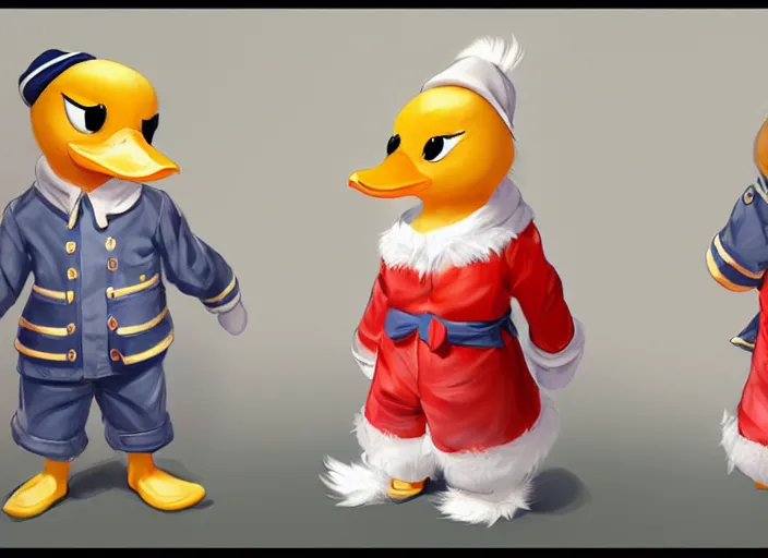 Prompt: detailed concept art of a cute iconic anthropomorphic duck character wearing a sailor suit by wlop on bcy. net, realistic. feathers, art by cheng yi. artstationhd