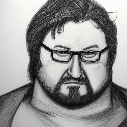 Prompt: highly detailed pencil sketch of a muscular Gabe Newell