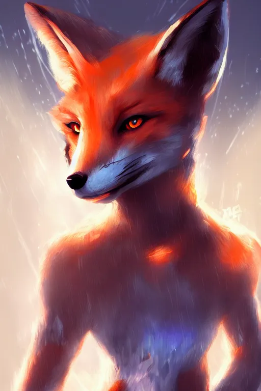 Image similar to a fox fursona, trending on artstation, by kawacy, furry art, digital art, cyberpunk, high quality, backlighting