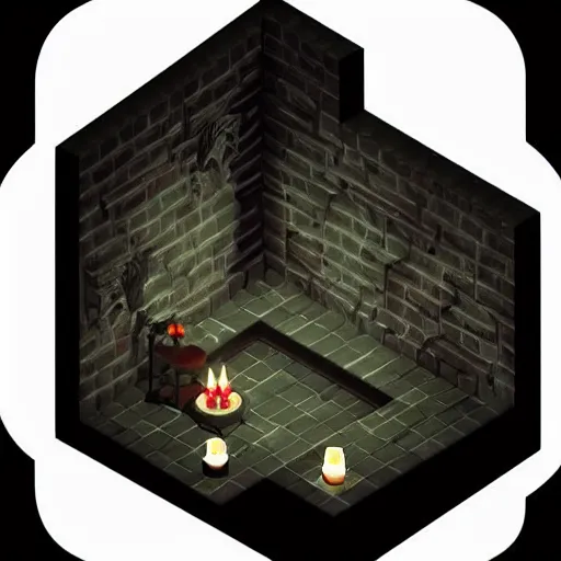 Prompt: “isometric creepy abbey, dark corridors, candles, style of eternal darkness”