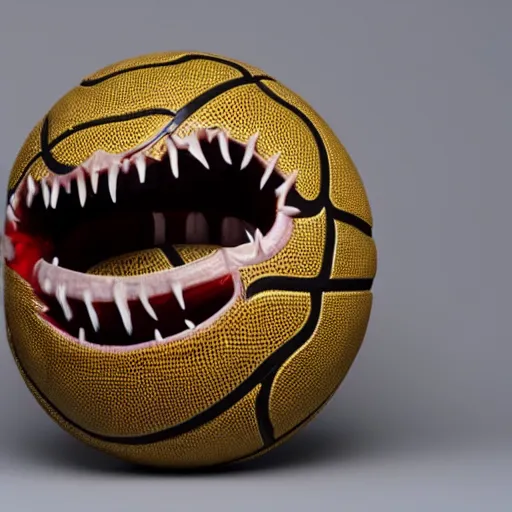 Image similar to a mimic pretending to be a basketball with a long tongue and sharp teeth