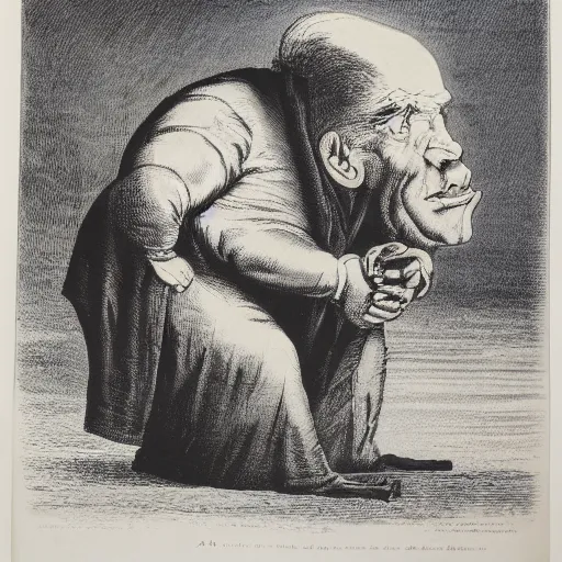 Prompt: a lithograph of an angry old man