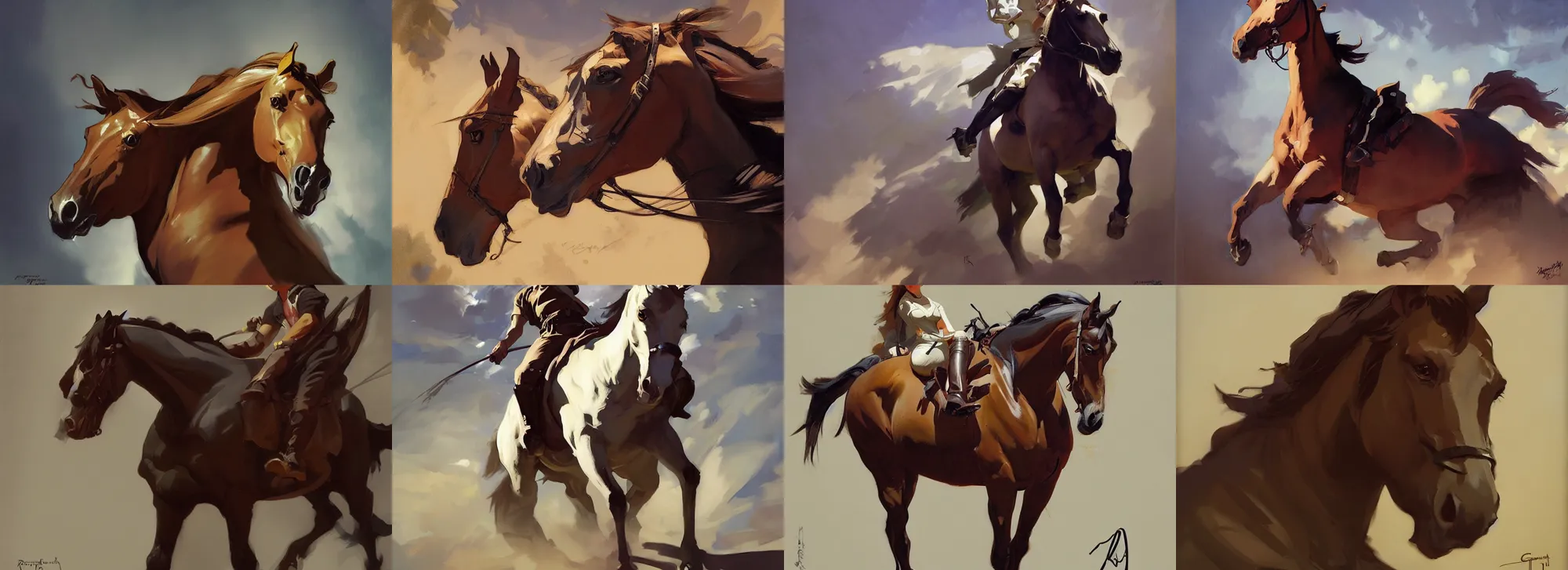 Prompt: portrait of horse greg manchess painting by sargent and leyendecker, studio ghibli, fantasy, medium shot, asymmetrical, intricate, elegant, matte painting, illustration, hearthstone, by greg rutkowski, by greg tocchini, by james gilleard, by joe fenton