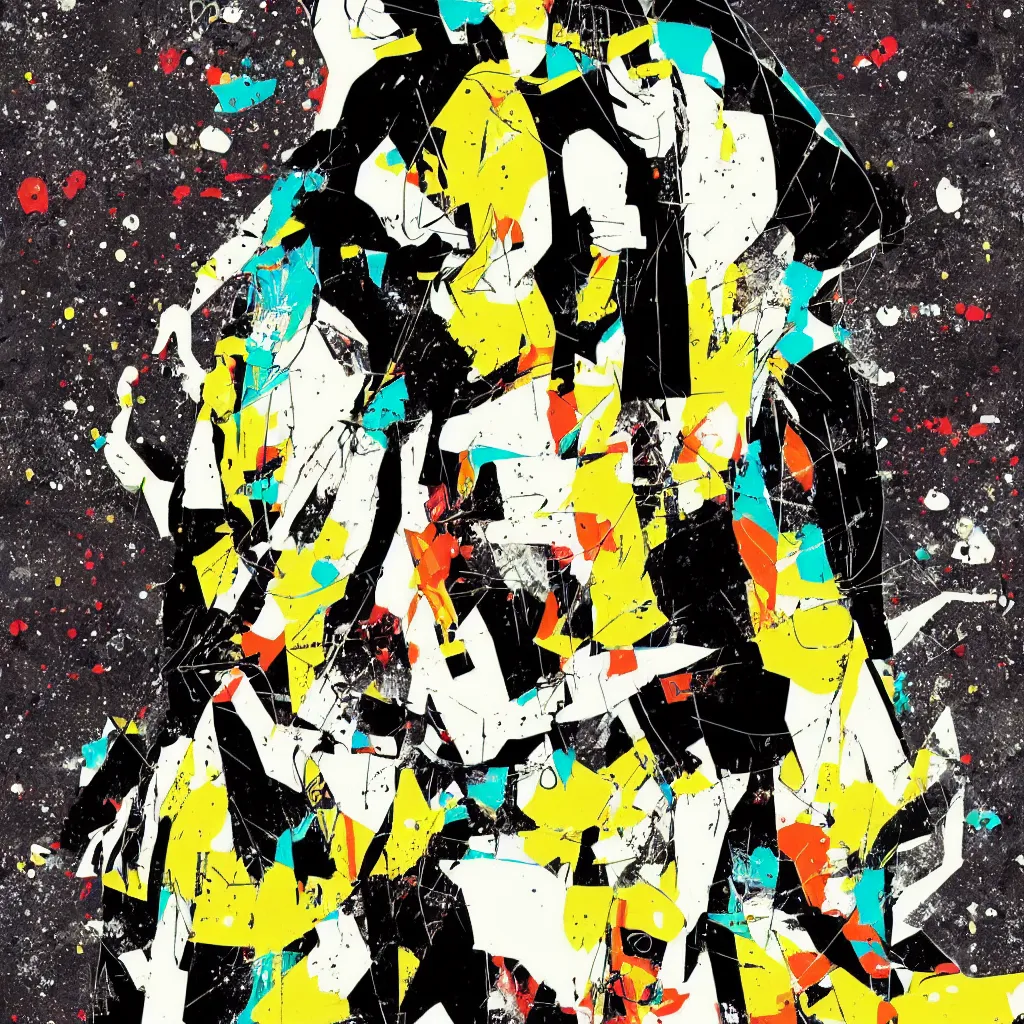 Image similar to girl figure, abstract, jet set radio artwork, ryuta ueda artwork, cryptic, rips, spots, asymmetry, stipple, lines, glitches, color tearing, pitch bending, stripes, dark, ominous, eerie, hearts, minimal, points, otomo katsuhiro artwork, technical, natsumi mukai artwrok, folds