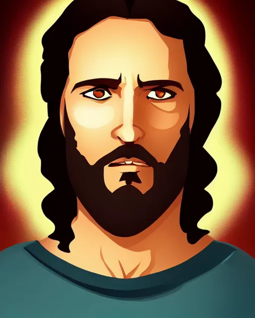 Prompt: cel - shaded portrait character art of jesus, art, key art, movie poster