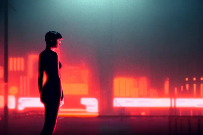 Image similar to film still of razorgirl in blade runner 2 0 4 9, cinematic, moody, gritty neon noir by emmanuel lubezki