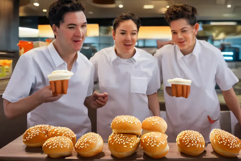 Image similar to mcdonalds human between two sesame seed buns, commercial photograph