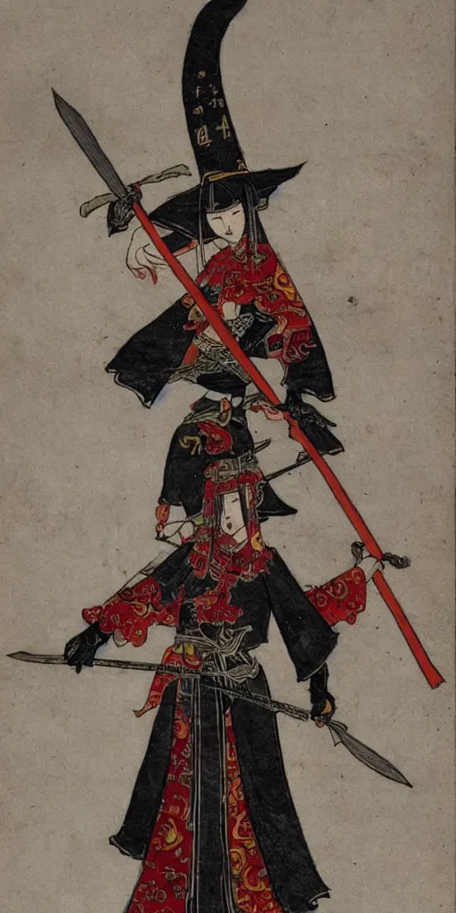 Image similar to a witch with chinese armor and sword