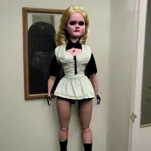 Image similar to evil creepy female killer doll standing in the room