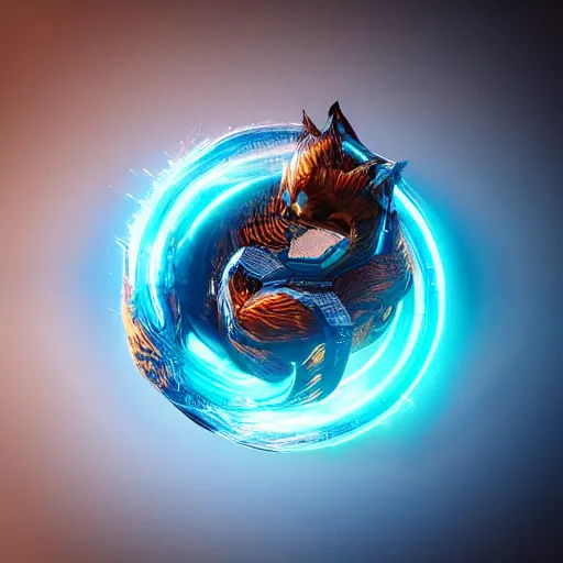 Prompt: mythical organic biomechanical firefox logo fighting a clean steel chrome logo. futuristic. blue blurry background. highly detailed, intricate steampunk ornate, poetic, 3 d render, digital art, octane render, 8 k artistic photography, photorealistic.