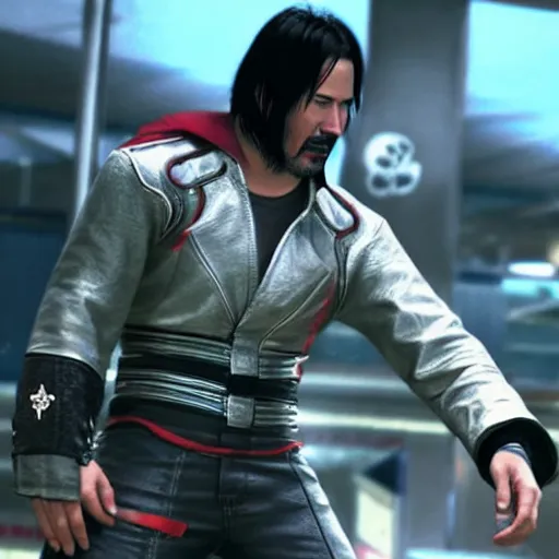 Prompt: Keanu Reeves as a character in Tekken, gameplay screenshot, photorealistic