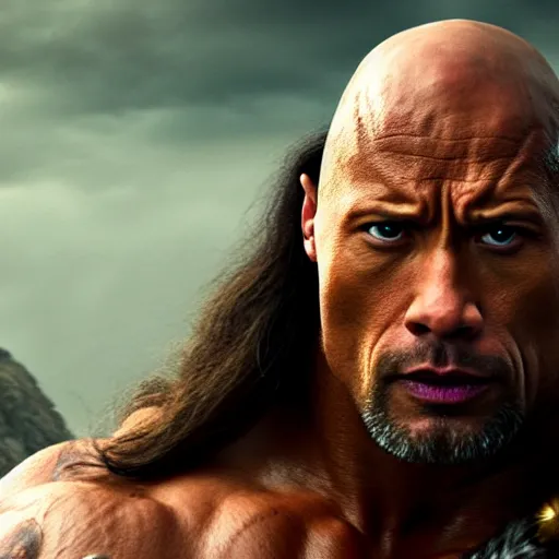 Image similar to Dwayne Johnson as Conan the Barbarian, 4k, artstation, cgsociety, award-winning, masterpiece, stunning, beautiful, glorious, powerful, fantasy art