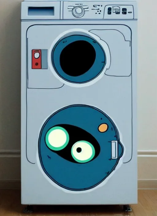 Prompt: a washing machine by studio ghibli, googly eyes, cute, anime : : artstyle of spirited away