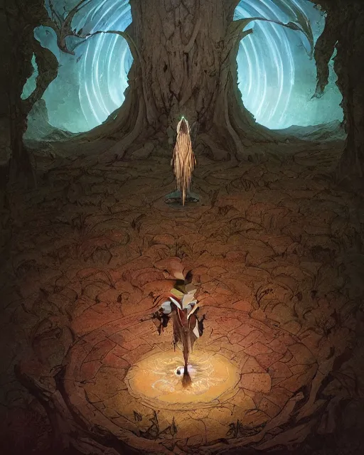 Image similar to a druid standing in a circle at the beginning of the world by greg rutkowski and frank frazetta and peter mohrbacher and william blake and dan mumford