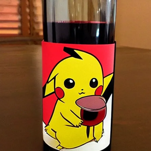 Image similar to pikachu with the face of gerard depardieu drinking red wine