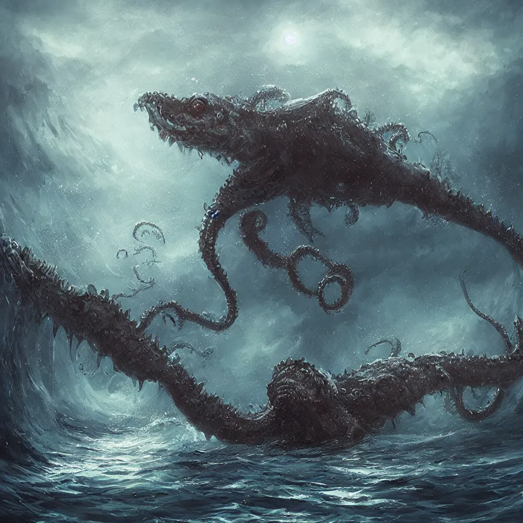 Image similar to lovecraftian sea monster by wlop