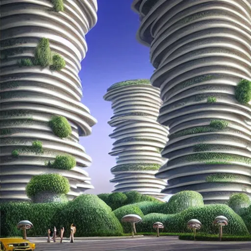 Image similar to mushroom city, modern architecture by ricardo bofill, city of the jungle, by victor enrich, concept art