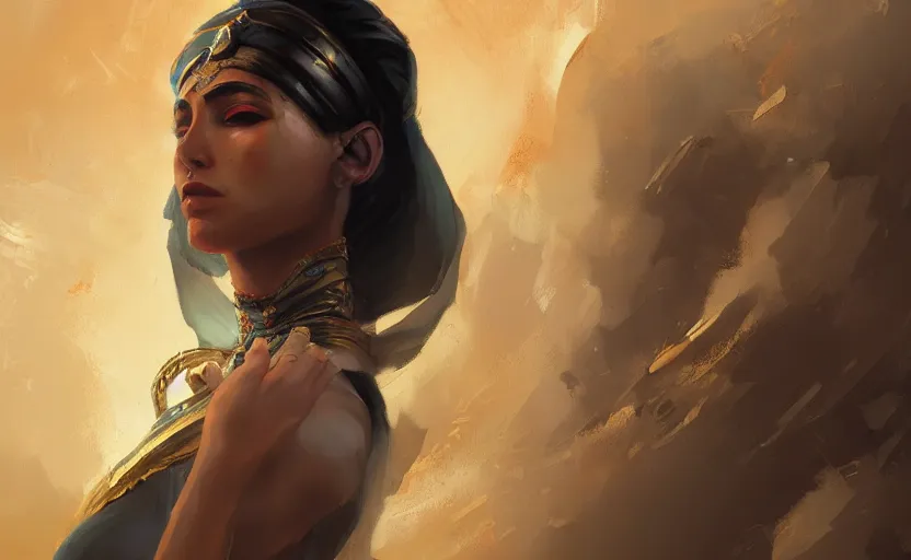 Prompt: A painting of a beautiful Egyptian woman trending on artstation in the style of Greg Rutkowski