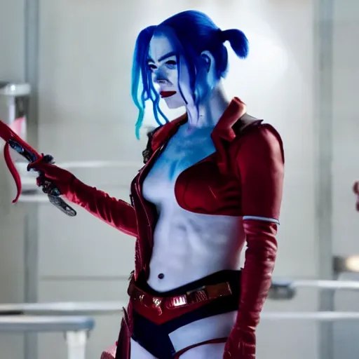 Prompt: A still of Julianne Nicholson as Harley Quinn