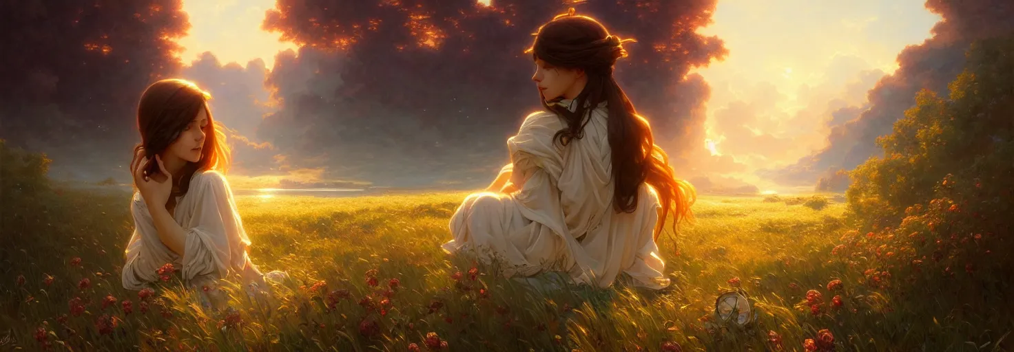 Image similar to ultra realistic beautiful dreamy landscape, dream, colors, intricate, elegant, highly detailed, digital painting, artstation, concept art, smooth, sharp focus, illustration, art by artgerm and greg rutkowski and alphonse mucha and wlop 8 k hd