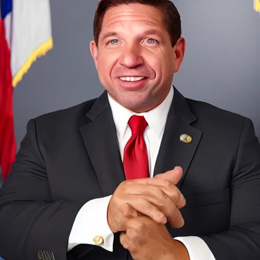 Image similar to ron desantis in a suit, sweating profusely, sweaty philtrum, runny nose, overly greasy face, emitting odor, ocatane render, unreal 5 engine