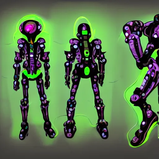 Image similar to official character sheets for a new vampire squid casual mech suit, window showing characters face, art by tim schafer black velvetopia art for psychonauts from double fine studios, art by splatoon from nintendo, black light rave, bright neon colors, spray paint, punk, tall thin build, adult character, fully clothed, colorful