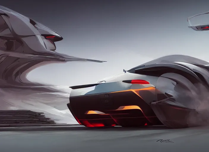 Prompt: wide view shot of a new car for 2 0 3 2 with offroad tires installed. style by petros afshar, christopher balaskas, goro fujita, and rolf armstrong. car design by dmc.