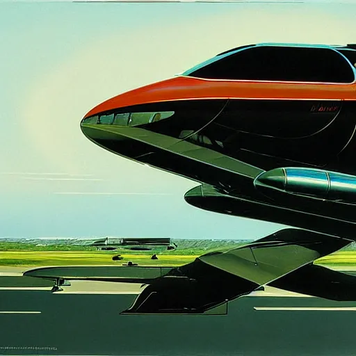 Image similar to concept art for roofless plane, painted by syd mead