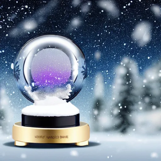 Image similar to ultra real 8 k snow globe with an amazing galaxy inside