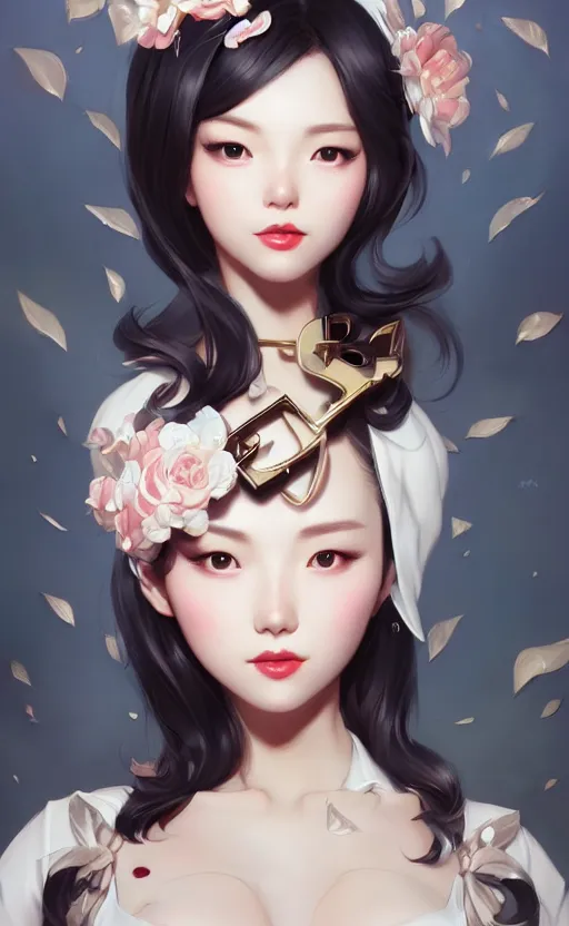 Image similar to a pin up and beautiful fashion charming dreamlke korea girl with lv jewelry, character art, art by artgerm lau and kyoung hwan kim and and ilya kuvshinov and john singer sargent, hyperdetailed, 8 k realistic, symmetrical, frostbite 3 engine, cryengine, dof, trending on artstation, digital art