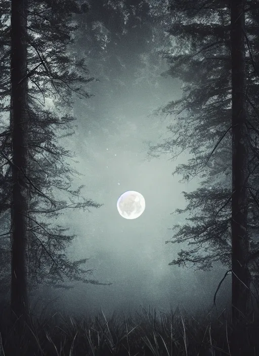 Image similar to 4 k, high details, thriller book cover of a forest with moon, realistic concept, unsplash photography, shutterstock, getty images, highly detailed photography, flickr, white background