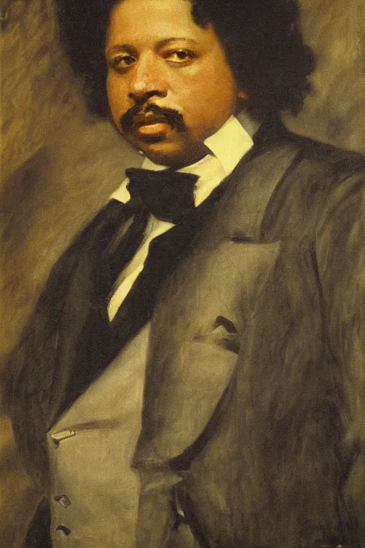 Prompt: Portrait of Alexandre Dumas, oil on canvas, highly detailed, high contrast, by Henry Ossawa Tanner, 8k