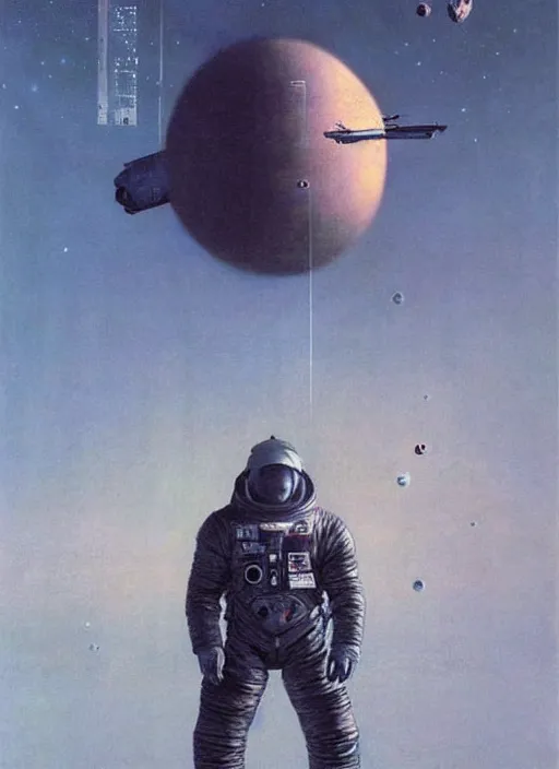 Image similar to portrat soviet cosmonavt, space travel, art by beksinski and stephan martiniere, japan poster, fatal, singularity
