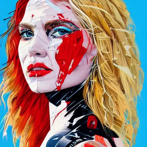 Prompt: a portrait of a young blonde woman with side profile blood in ocean intricate details by MARVEL comics and Sandra Chevrier