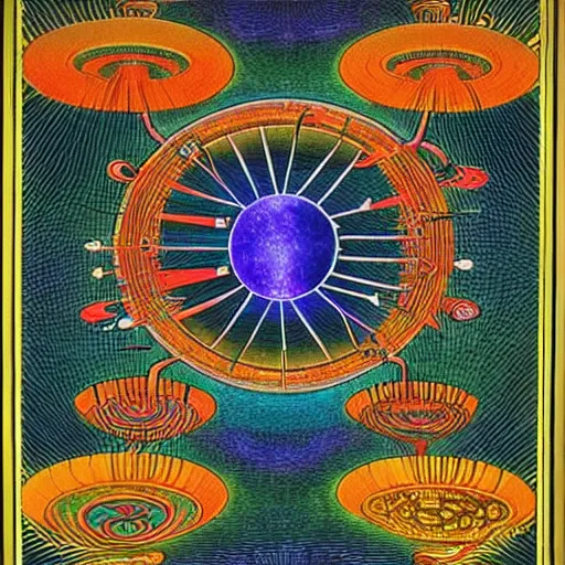 Image similar to A experimental art. A rip in spacetime. Did this device in her hand open a portal to another dimension or reality?! by Paul Laffoley, by Louis Comfort Tiffany saturated