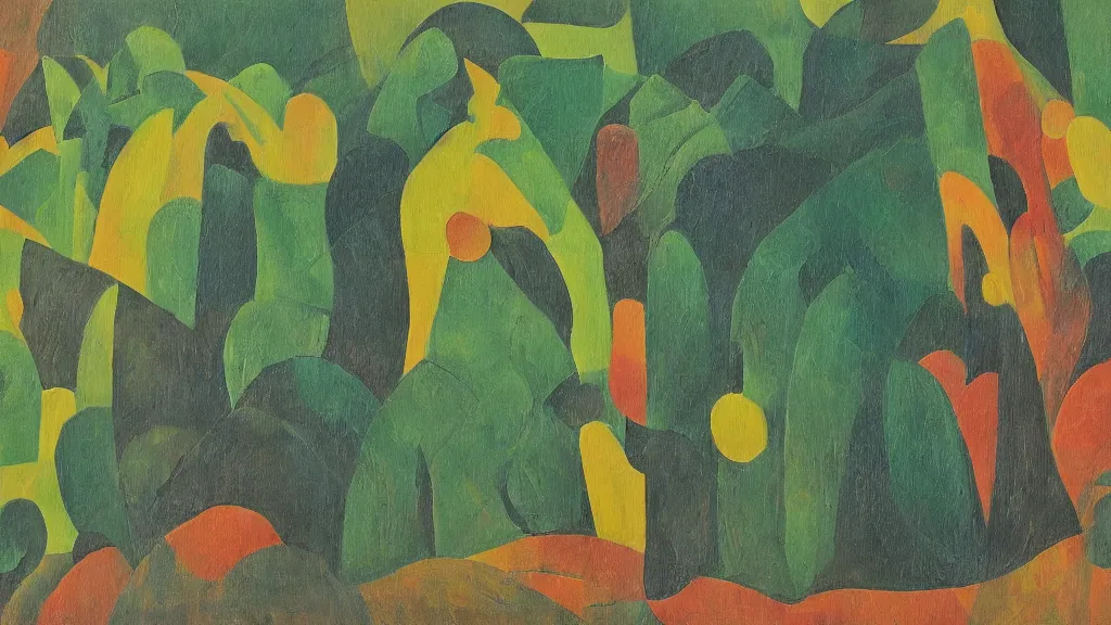 Image similar to abstract primitivism minimalism art painting, lines, forms, shapes, in style of henri rousseau,