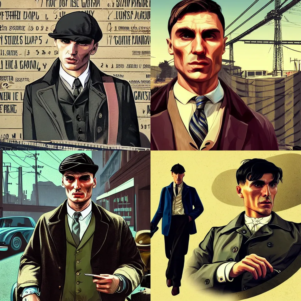 Prompt: thomas shelby in gta v, cover art by stephen bliss, loading screen