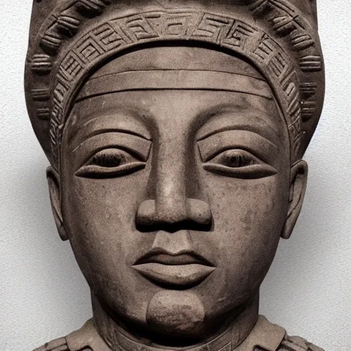 Image similar to headshot kim jong ill as an ancient aztec statue