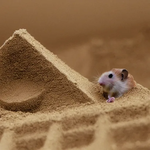 Image similar to Photo of a hamster making a giant sandcastle, highly-detailed 4K award-winning