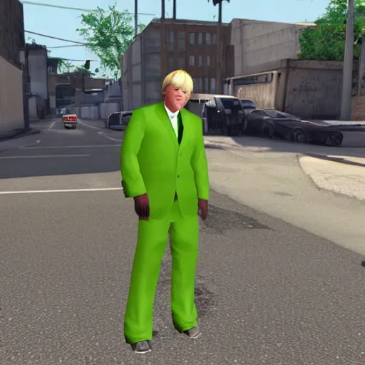 Prompt: boris johnson in grove street, gta san andreas, screenshot