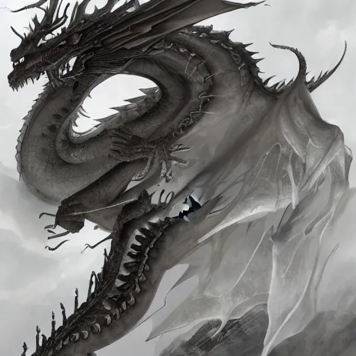 Image similar to a see through dragon, ghostly, white flesh, dragon, fantasy, trending on artstation, detailed, ghost dragon