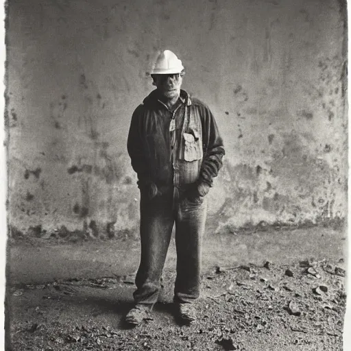 Prompt: portrait of coal mine worker by Diane Arbus, 50mm