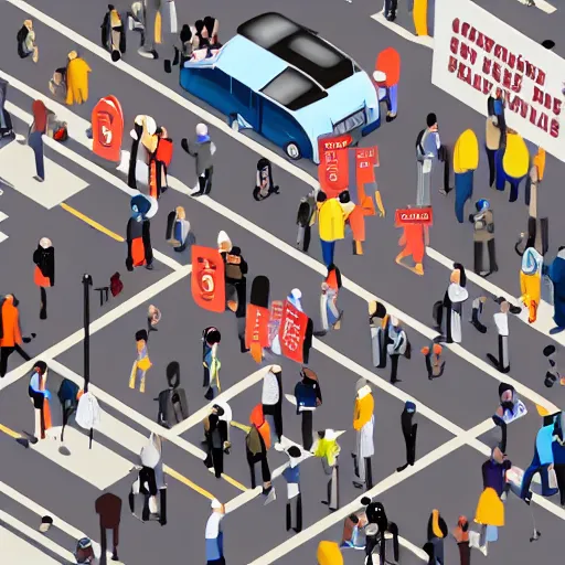 Prompt: isometric view of people protesting