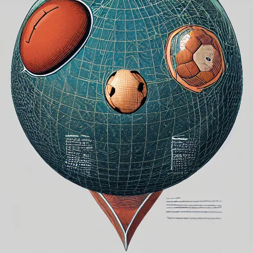 Prompt: illustration of football ball, by artgem, da vinci and victo ngai