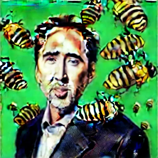 Image similar to not the bees with nicholas cage, but with peas