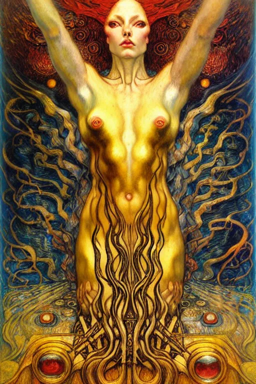 Image similar to Divine Chaos Engine by Karol Bak, Jean Delville, William Blake, Gustav Klimt, and Vincent Van Gogh, symbolist, visionary